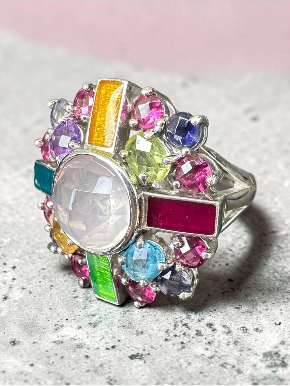 Sima k Sterling Silver Ring Set With Semi Precious Stones Knock Out! US Size 8
